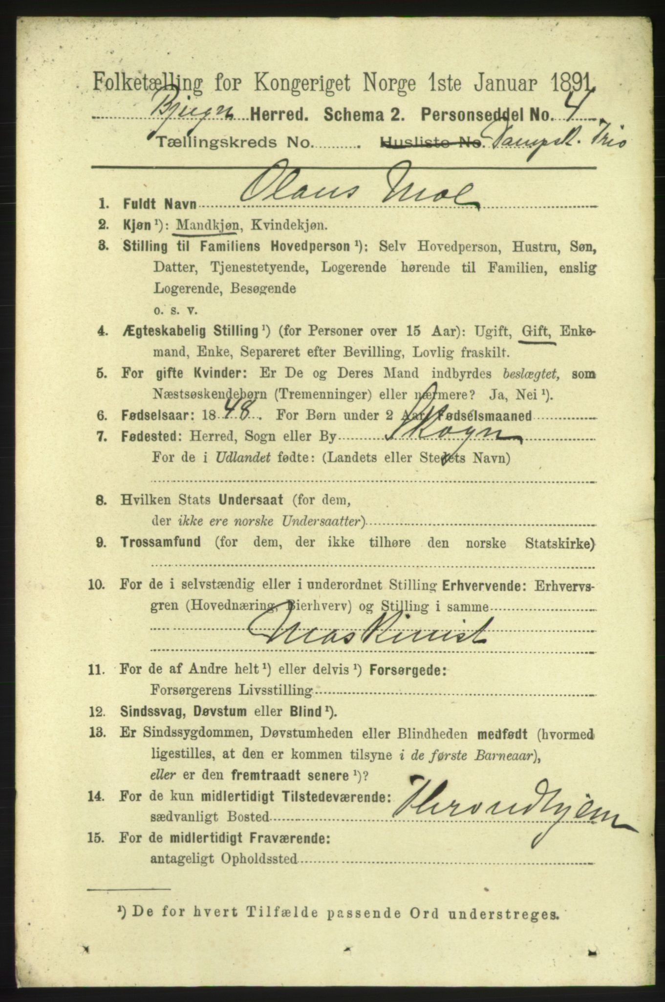 RA, 1891 census for 1627 Bjugn, 1891, p. 5760