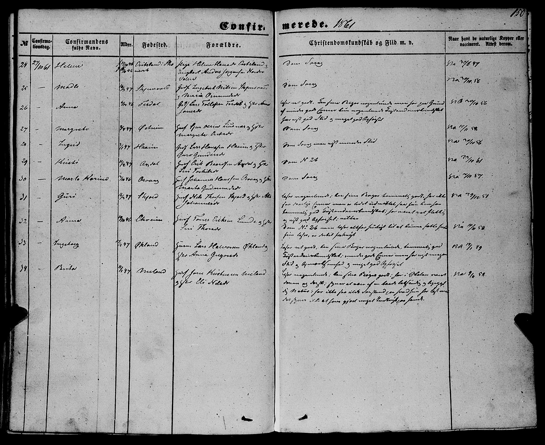 Etne sokneprestembete, AV/SAB-A-75001/H/Haa: Parish register (official) no. A 8, 1848-1862, p. 150