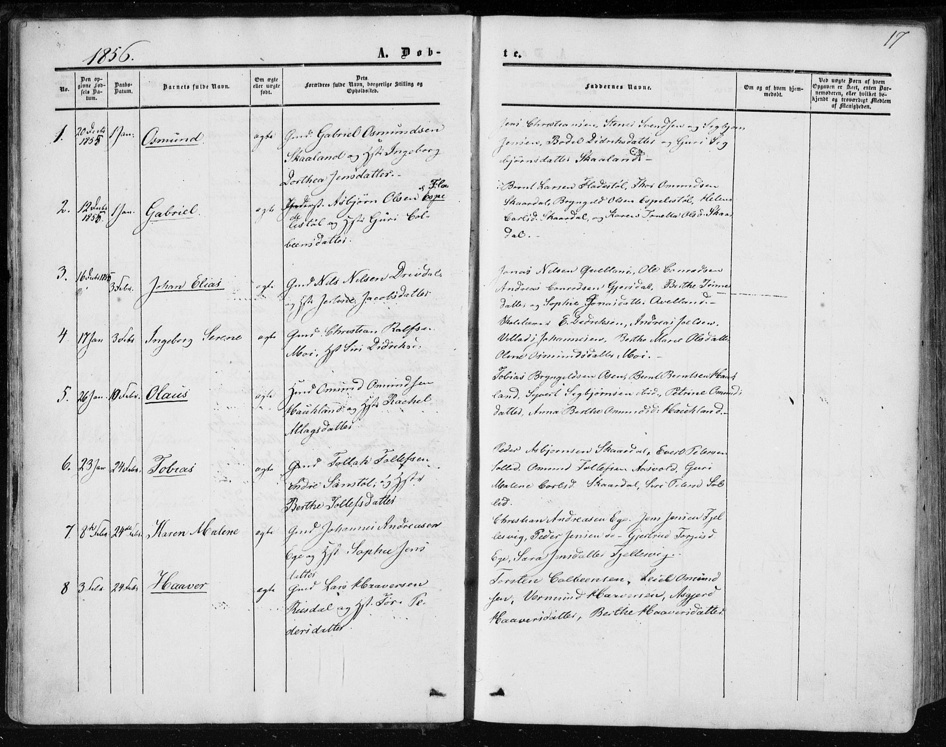 Lund sokneprestkontor, AV/SAST-A-101809/S06/L0009: Parish register (official) no. A 8, 1853-1877, p. 17