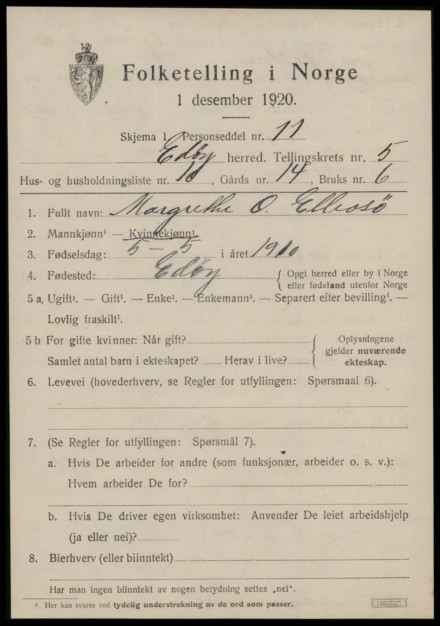 SAT, 1920 census for Edøy, 1920, p. 1754