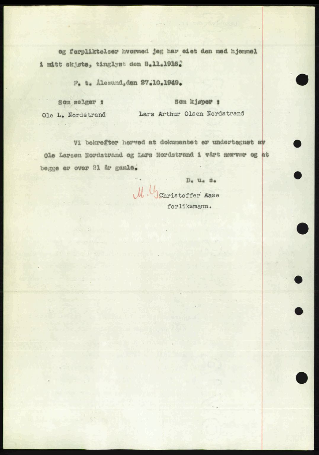Nordre Sunnmøre sorenskriveri, AV/SAT-A-0006/1/2/2C/2Ca: Mortgage book no. A32, 1949-1949, Diary no: : 2401/1949