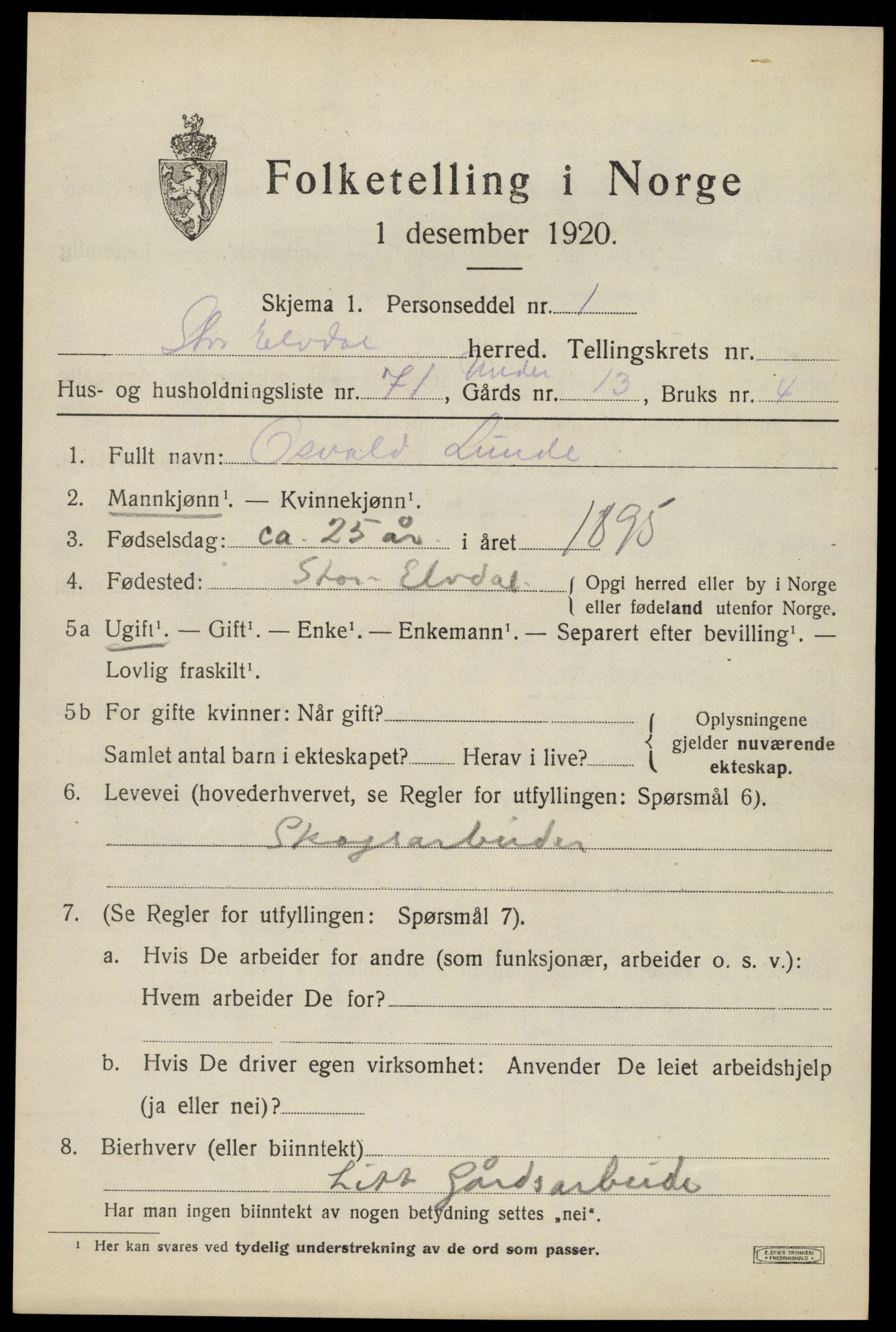 SAH, 1920 census for Stor-Elvdal, 1920, p. 5826