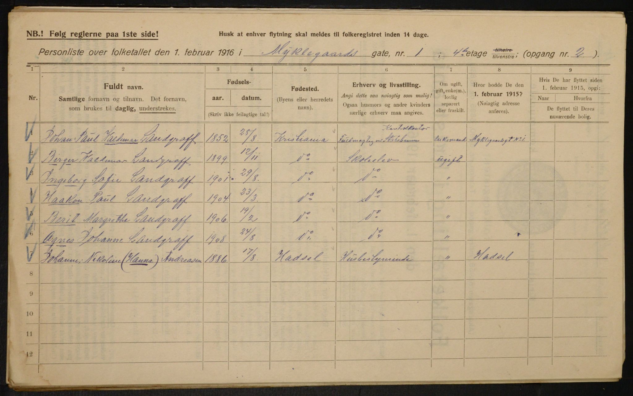 OBA, Municipal Census 1916 for Kristiania, 1916, p. 69878