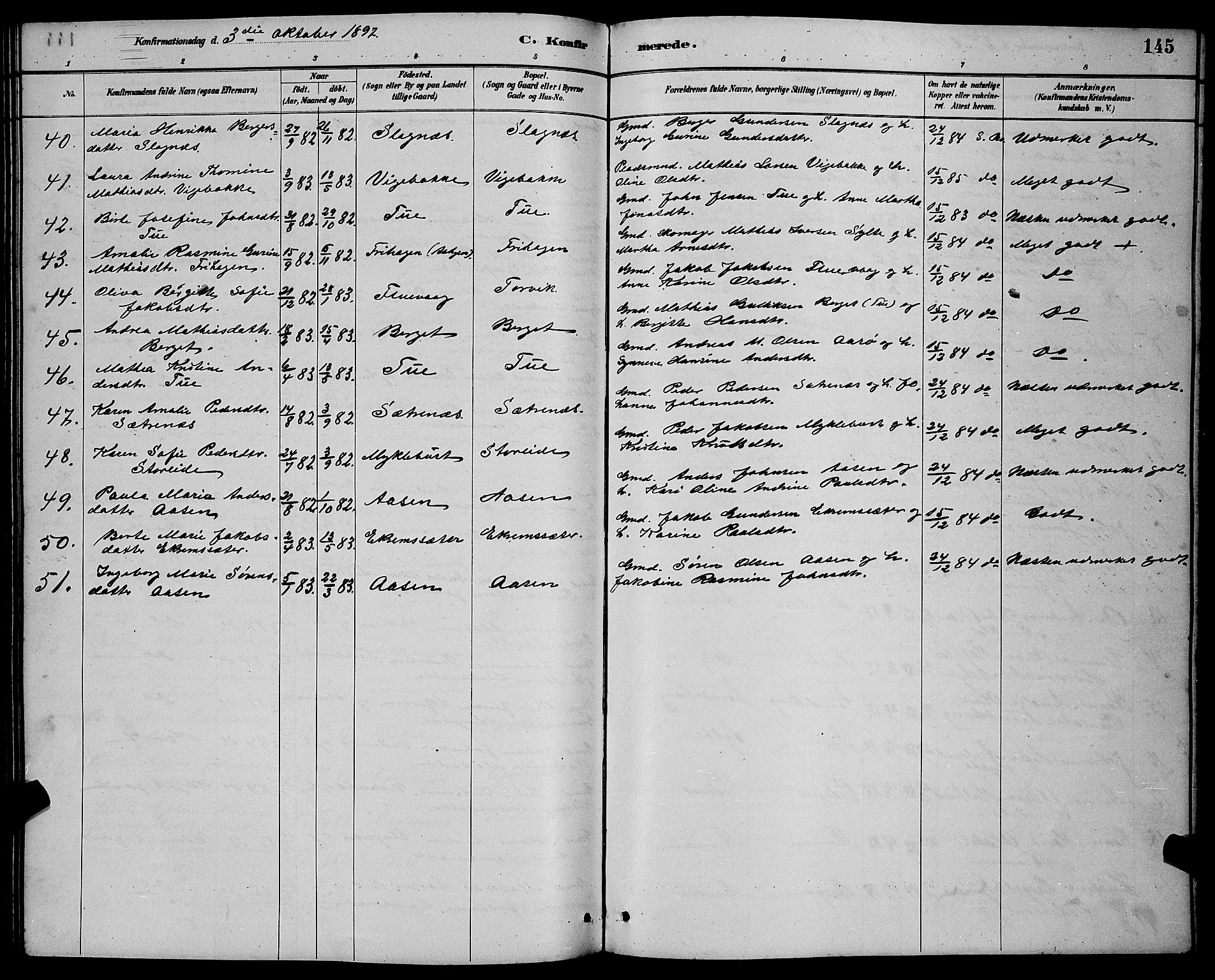 Ministerialprotokoller, klokkerbøker og fødselsregistre - Møre og Romsdal, AV/SAT-A-1454/501/L0017: Parish register (copy) no. 501C03, 1885-1901, p. 145