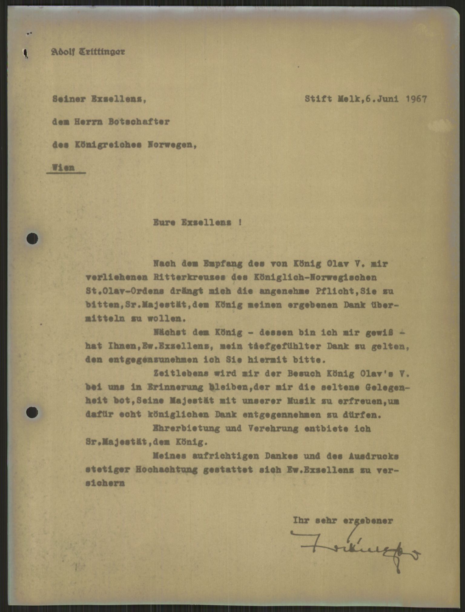 Utenriksdepartementet, hovedarkiv, AV/RA-S-6794/D/Da/Daa/L0542: Ordensvesen. Statsoverhoders og fyrsters jubiléer og begravelser. Ordensvesen. Statsoverhoders og fyrsters jubiléer og begravelser. Statsjubiléer. Fyrstebesøk (utvekslinger). Flåtebesøk (utvekslinger), 1960-1969, p. 23