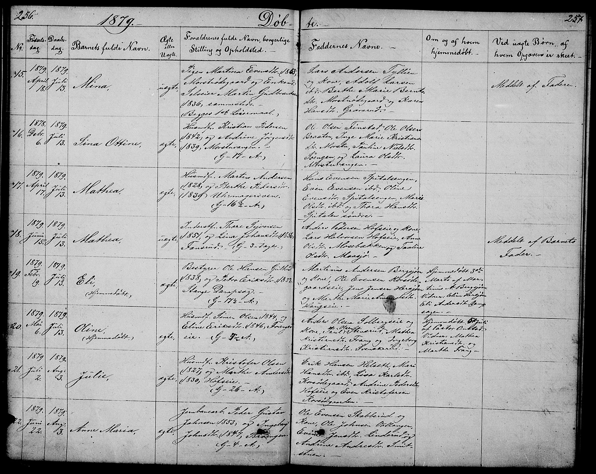 Stange prestekontor, AV/SAH-PREST-002/L/L0005: Parish register (copy) no. 5, 1861-1881, p. 256-257