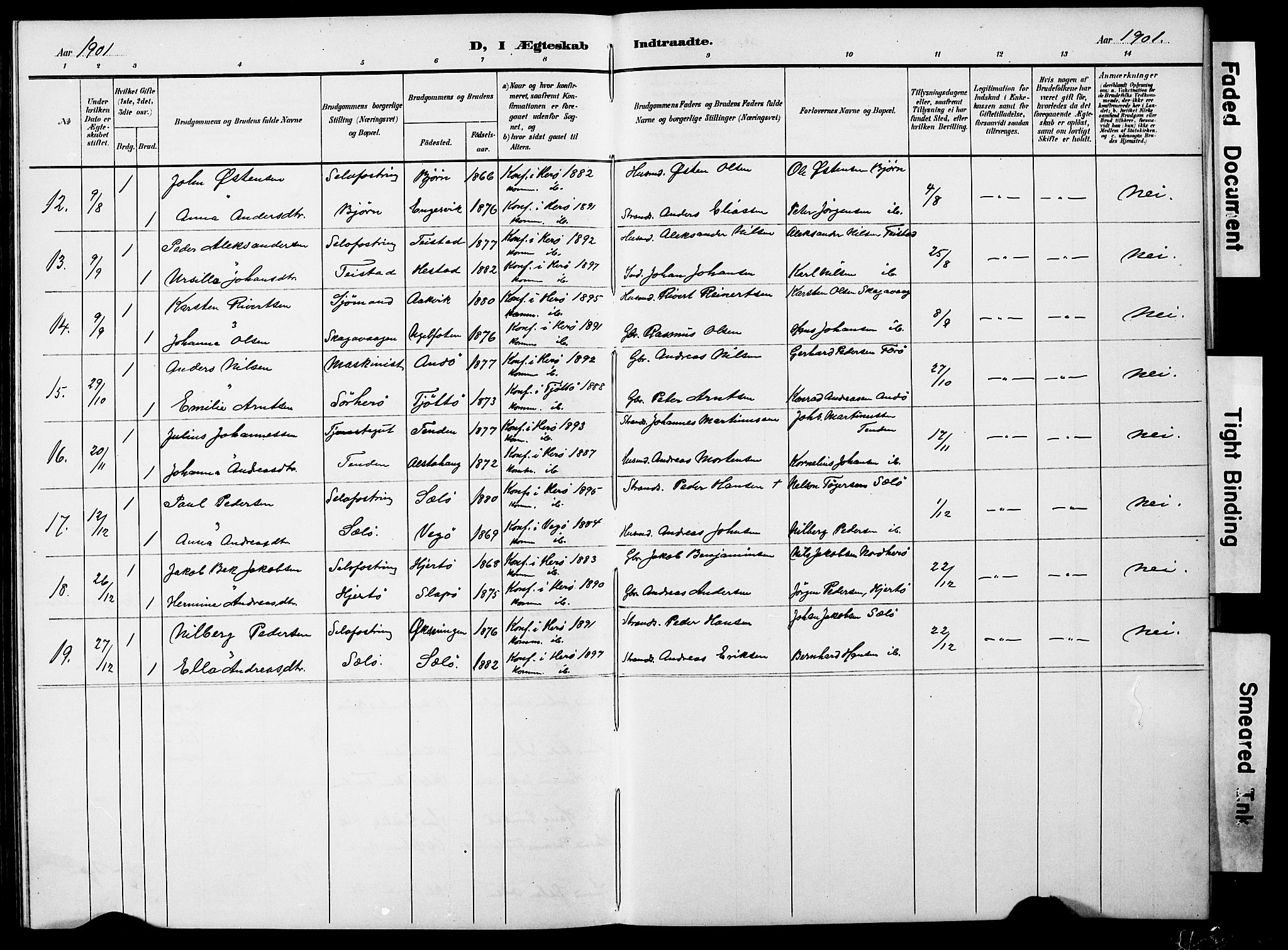 Ministerialprotokoller, klokkerbøker og fødselsregistre - Nordland, AV/SAT-A-1459/834/L0514: Parish register (copy) no. 834C05, 1893-1901