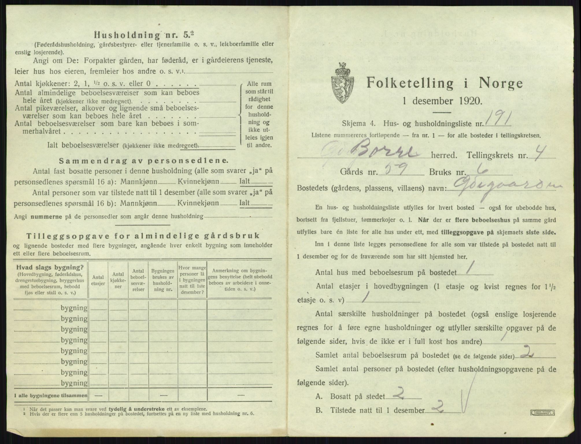 SAKO, 1920 census for Borre, 1920, p. 1372