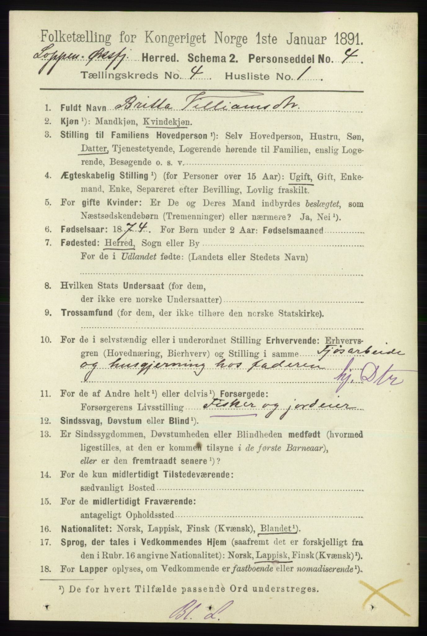 RA, 1891 census for 2014 Loppa, 1891, p. 866