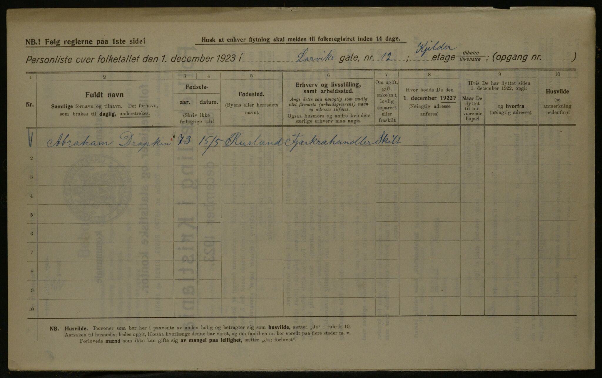 OBA, Municipal Census 1923 for Kristiania, 1923, p. 63462