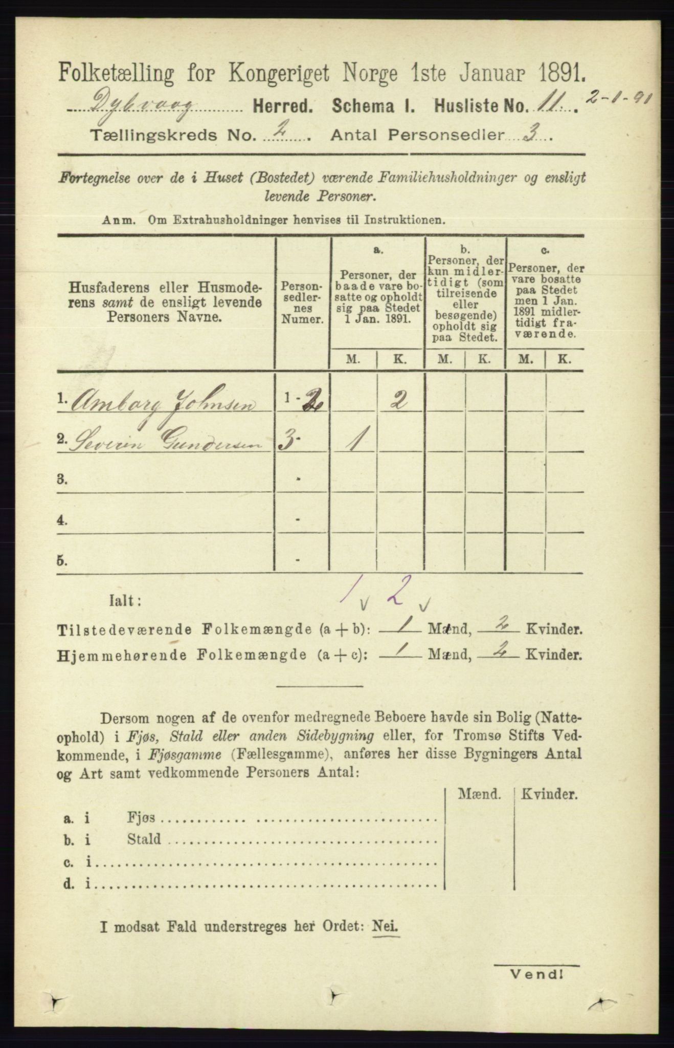 RA, 1891 census for 0915 Dypvåg, 1891, p. 478