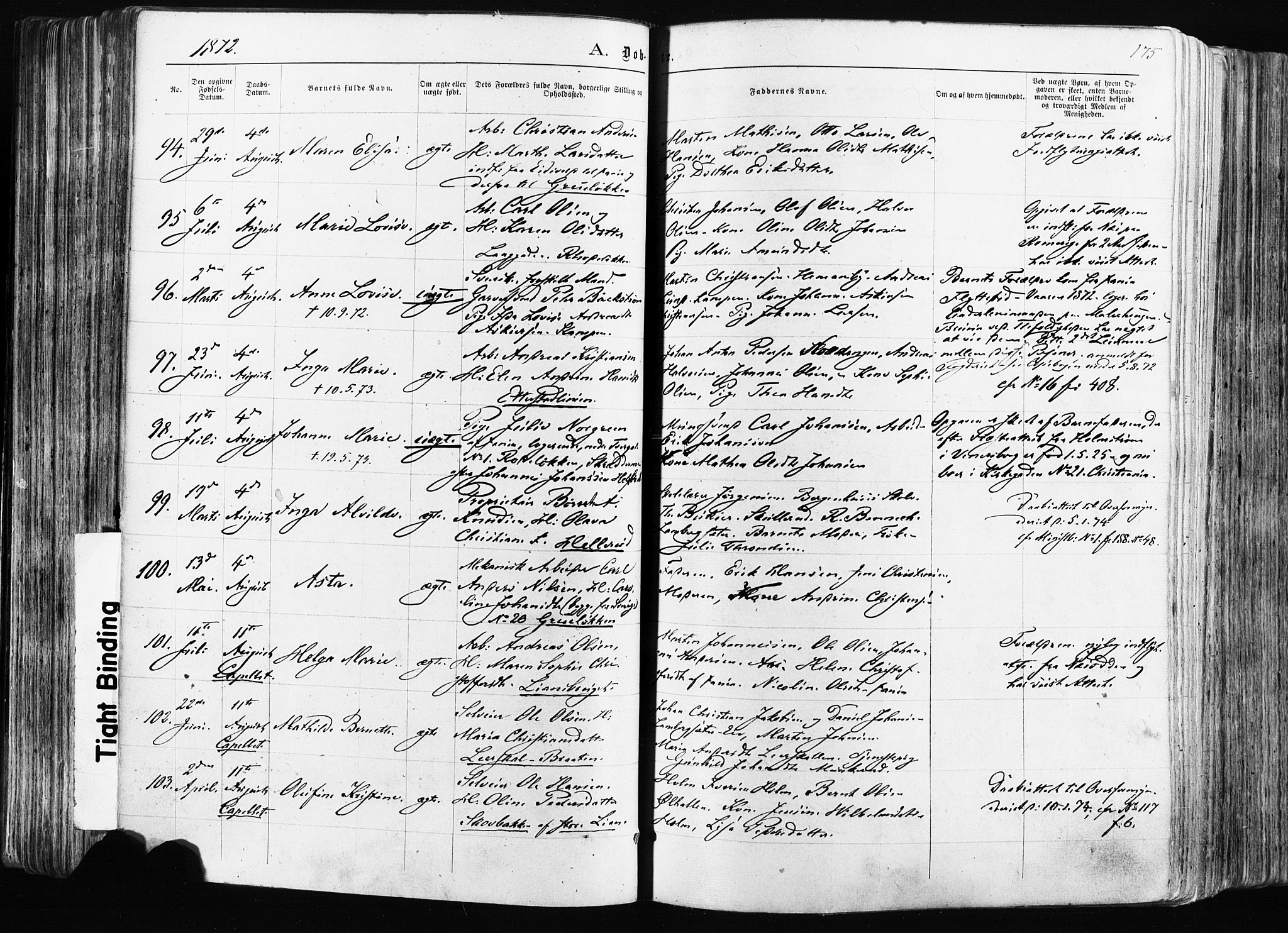 Østre Aker prestekontor Kirkebøker, SAO/A-10840/F/Fa/L0003: Parish register (official) no. I 3, 1869-1875, p. 175