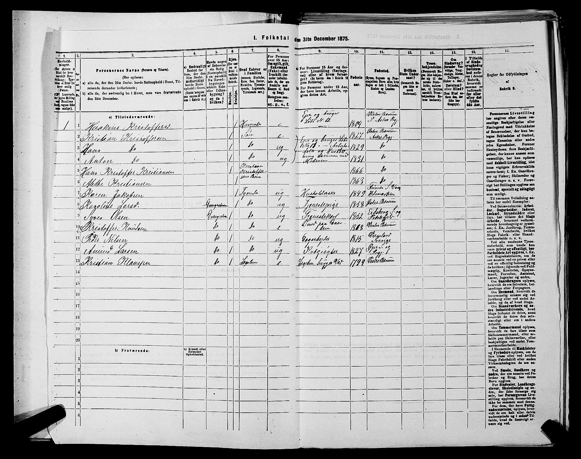 RA, 1875 census for 0220P Asker, 1875, p. 1433