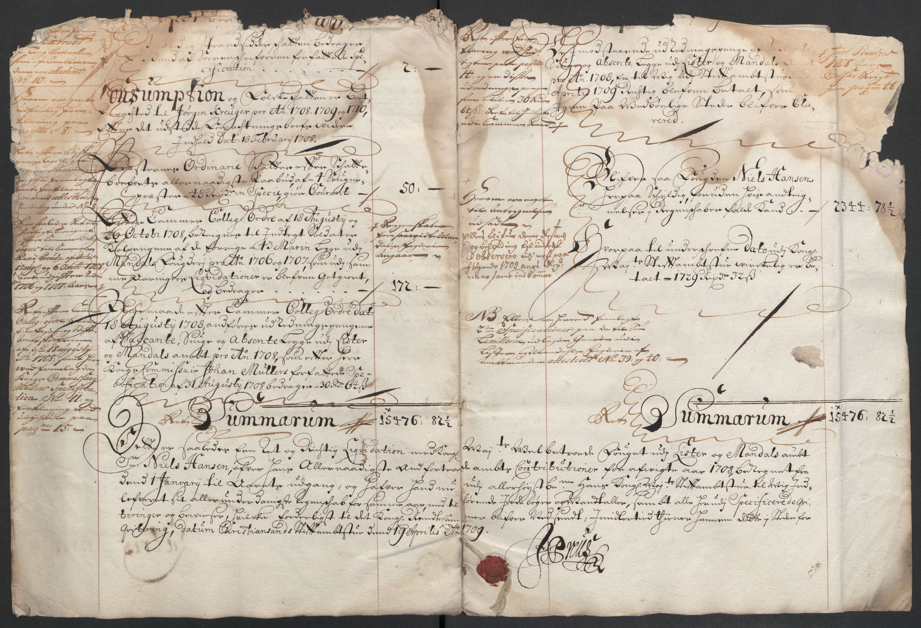 Rentekammeret inntil 1814, Reviderte regnskaper, Fogderegnskap, AV/RA-EA-4092/R43/L2552: Fogderegnskap Lista og Mandal, 1705-1709, p. 11