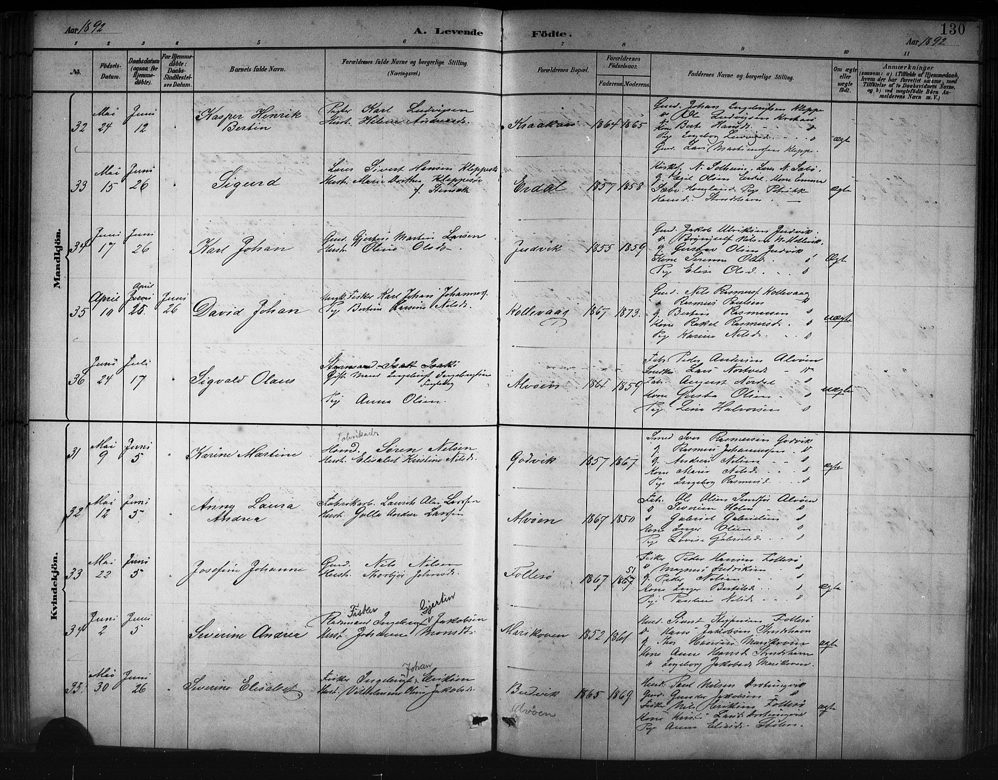 Askøy Sokneprestembete, SAB/A-74101/H/Ha/Hab/Haba/L0008: Parish register (copy) no. A 8, 1882-1893, p. 130