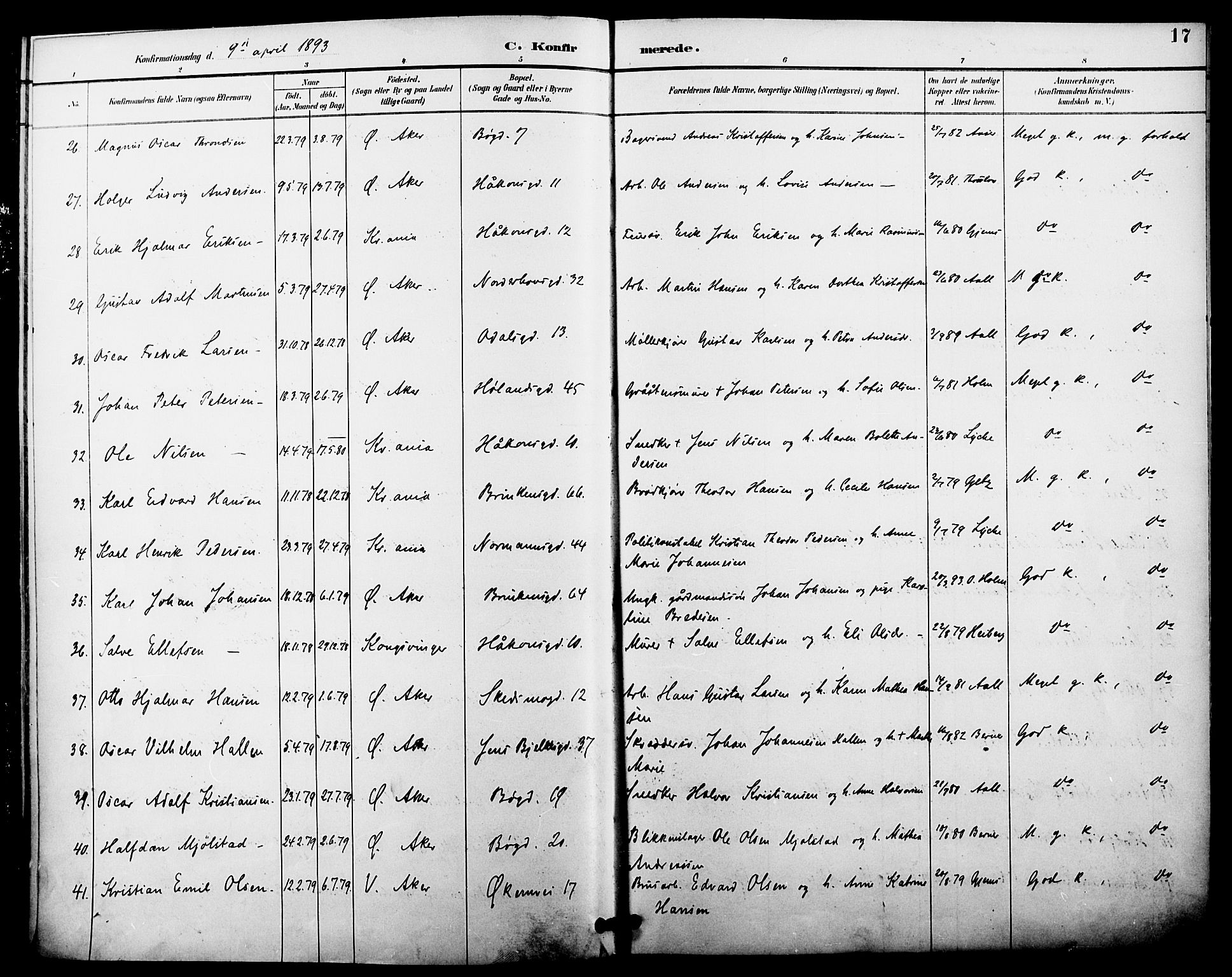 Kampen prestekontor Kirkebøker, AV/SAO-A-10853/F/Fa/L0008: Parish register (official) no. I 8, 1892-1902, p. 17