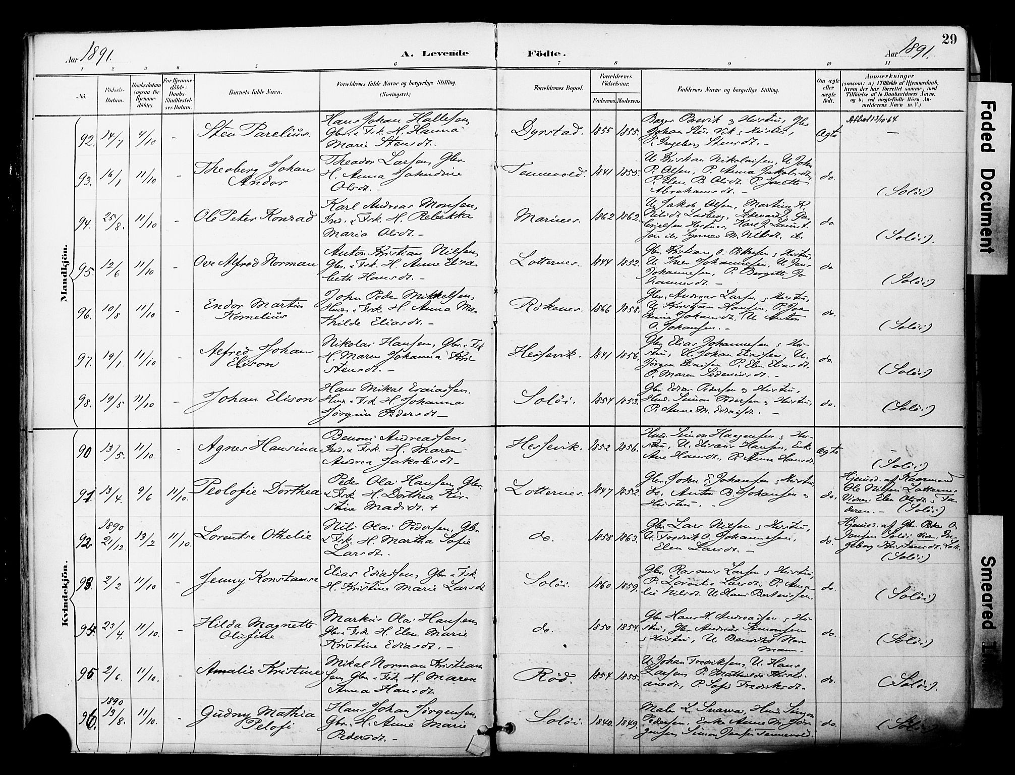 Ibestad sokneprestembete, AV/SATØ-S-0077/H/Ha/Haa/L0012kirke: Parish register (official) no. 12, 1890-1900, p. 29