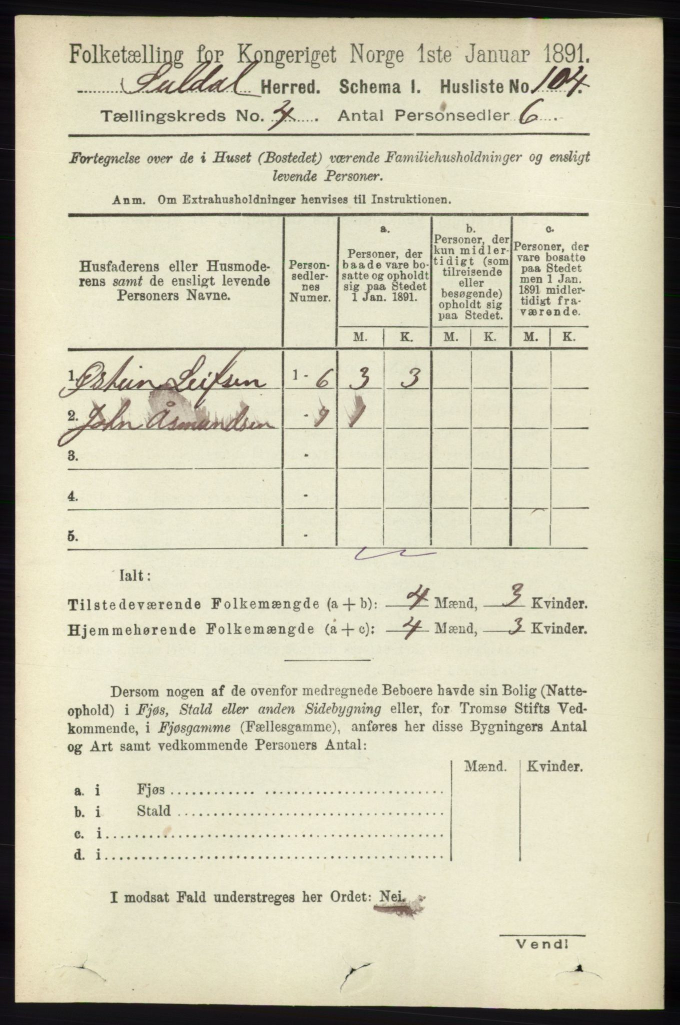 RA, 1891 census for 1134 Suldal, 1891, p. 860