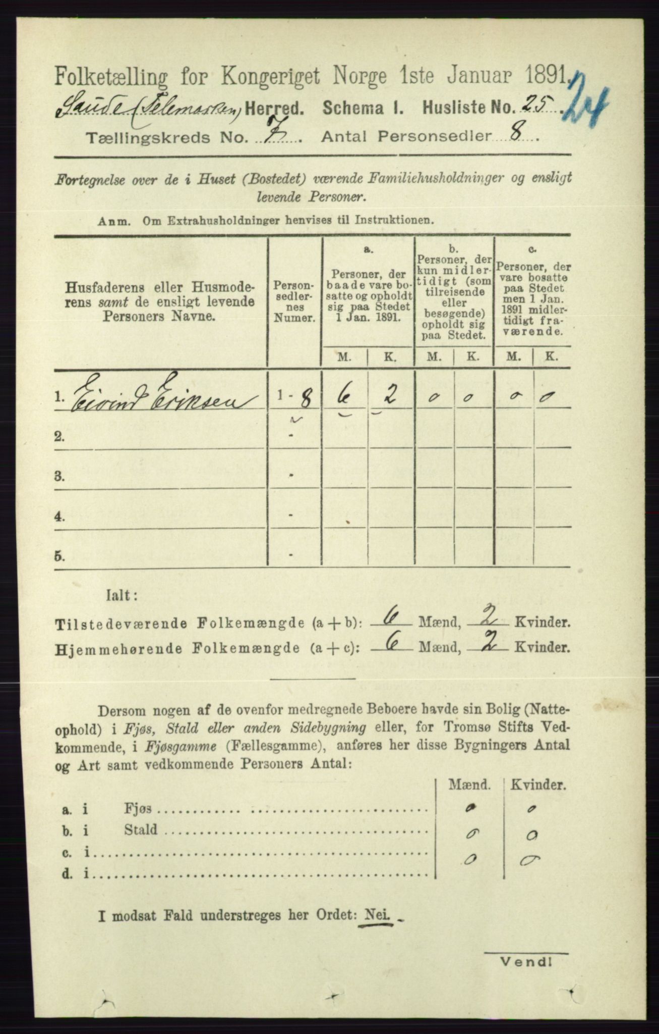 RA, 1891 census for 0822 Sauherad, 1891, p. 2008