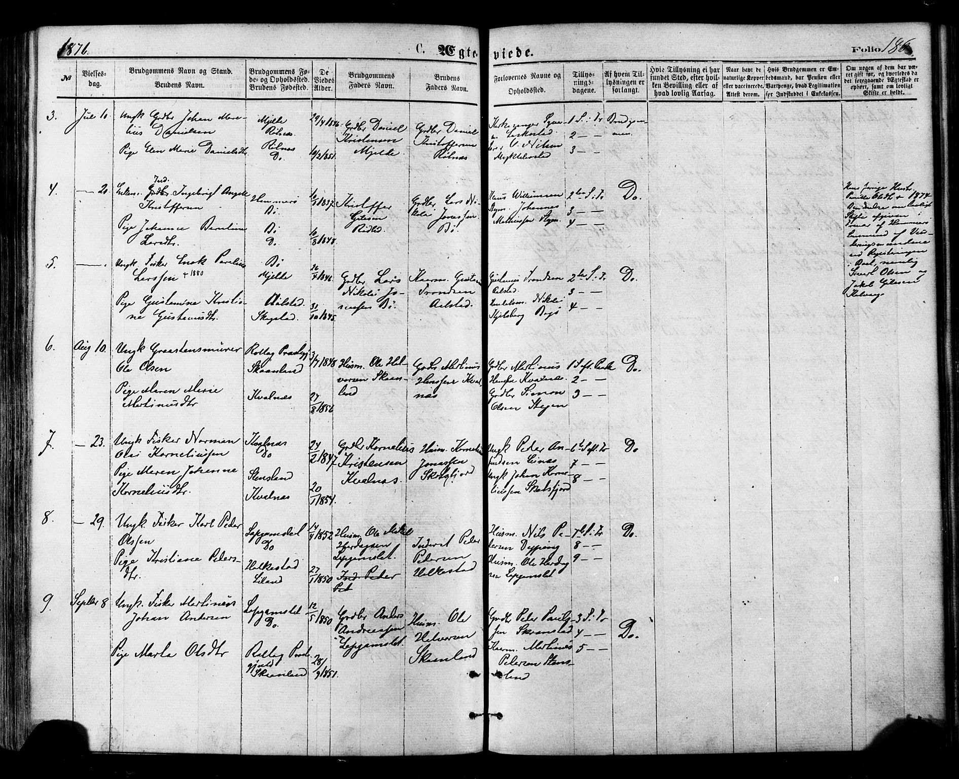 Ministerialprotokoller, klokkerbøker og fødselsregistre - Nordland, AV/SAT-A-1459/855/L0802: Parish register (official) no. 855A10, 1875-1886, p. 186