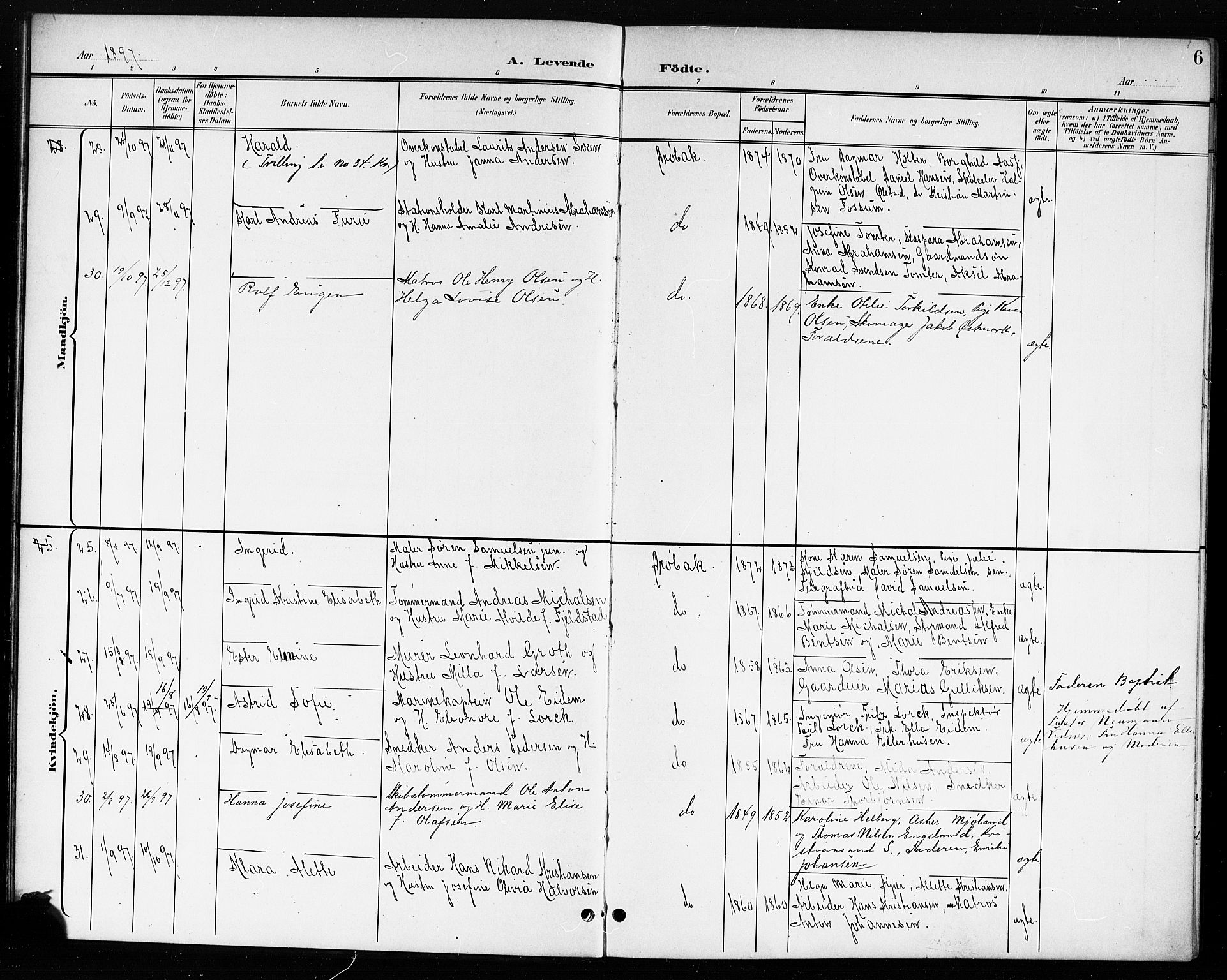 Drøbak prestekontor Kirkebøker, AV/SAO-A-10142a/G/Ga/L0001: Parish register (copy) no. I 1, 1897-1917, p. 6