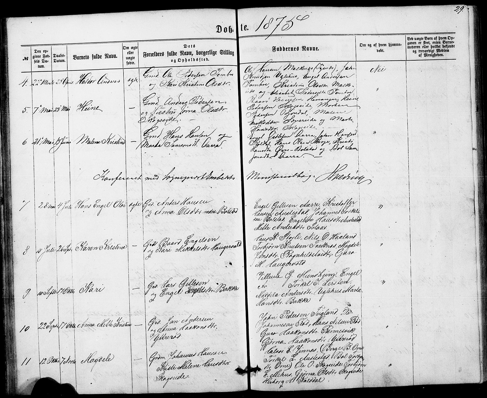 Fusa sokneprestembete, AV/SAB-A-75401/H/Hab: Parish register (copy) no. B 1, 1861-1896, p. 29