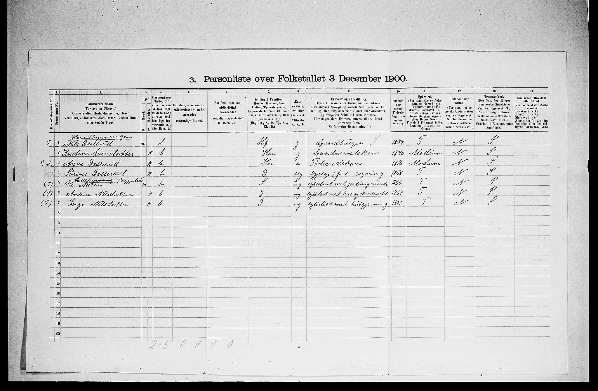 RA, 1900 census for Sigdal, 1900, p. 175