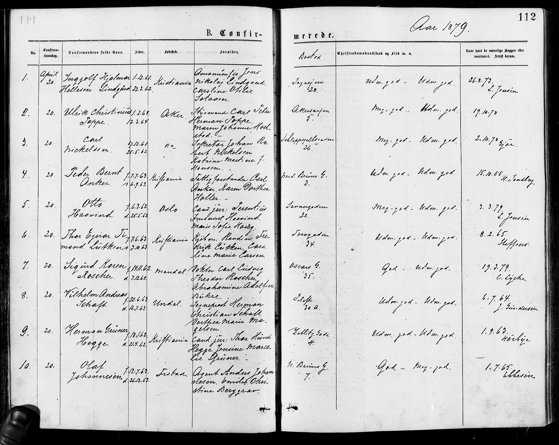Gamle Aker prestekontor Kirkebøker, SAO/A-10617a/F/L0005: Parish register (official) no. 5, 1873-1881, p. 112