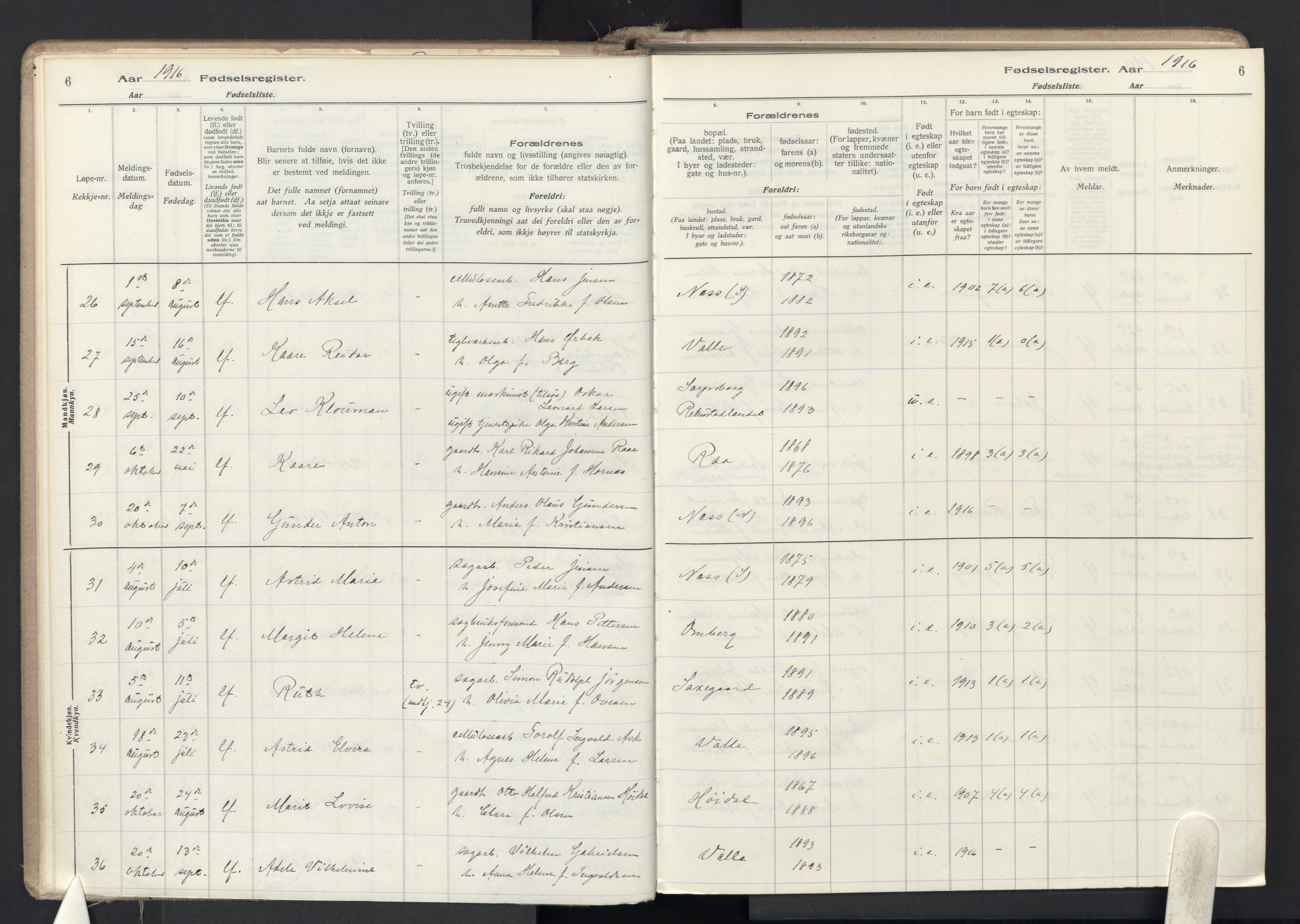 Rolvsøy prestekontor Kirkebøker, AV/SAO-A-2004/J/Ja/L0001: Birth register no. 1, 1916-1946, p. 6