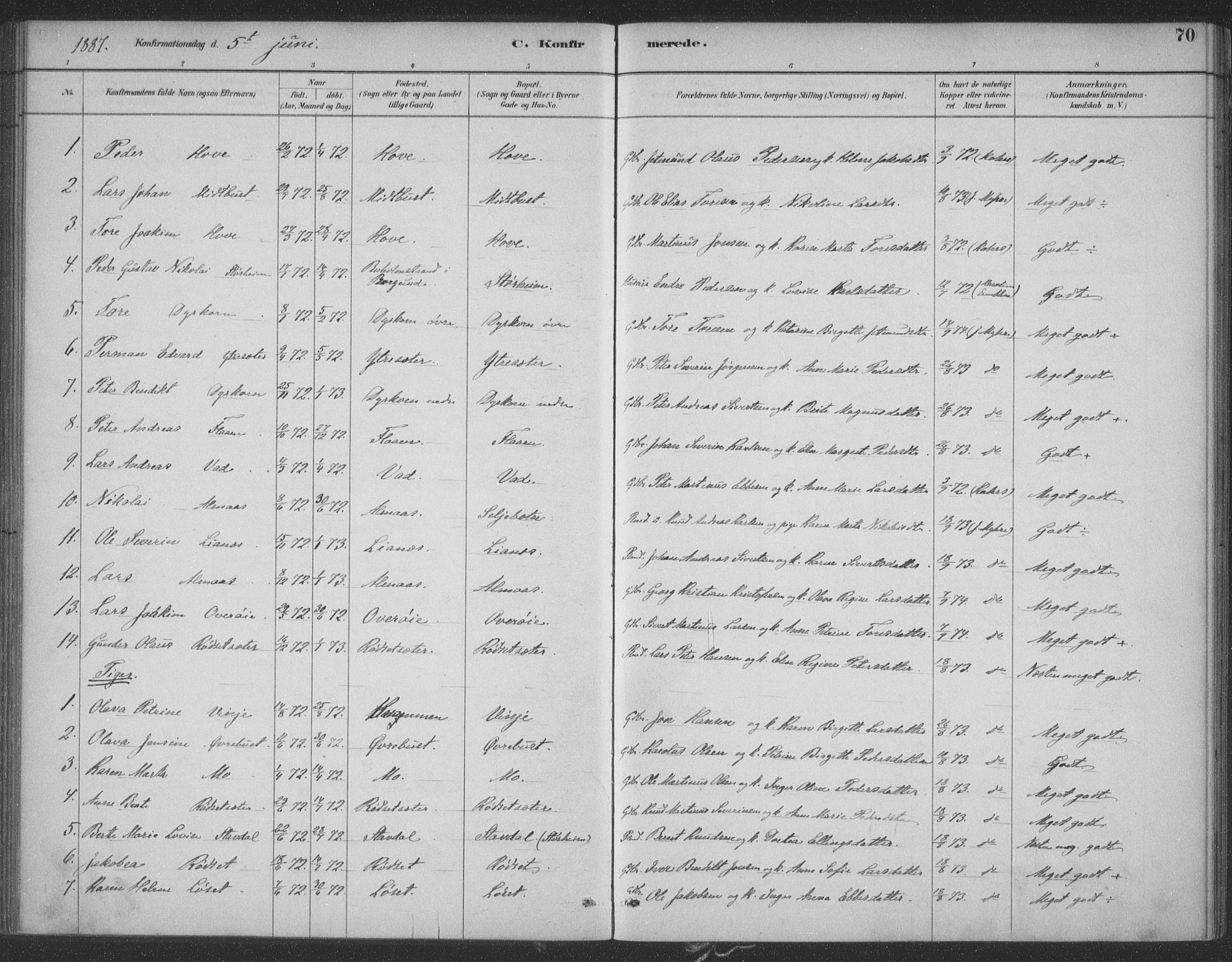 Ministerialprotokoller, klokkerbøker og fødselsregistre - Møre og Romsdal, SAT/A-1454/521/L0299: Parish register (official) no. 521A01, 1882-1907, p. 70