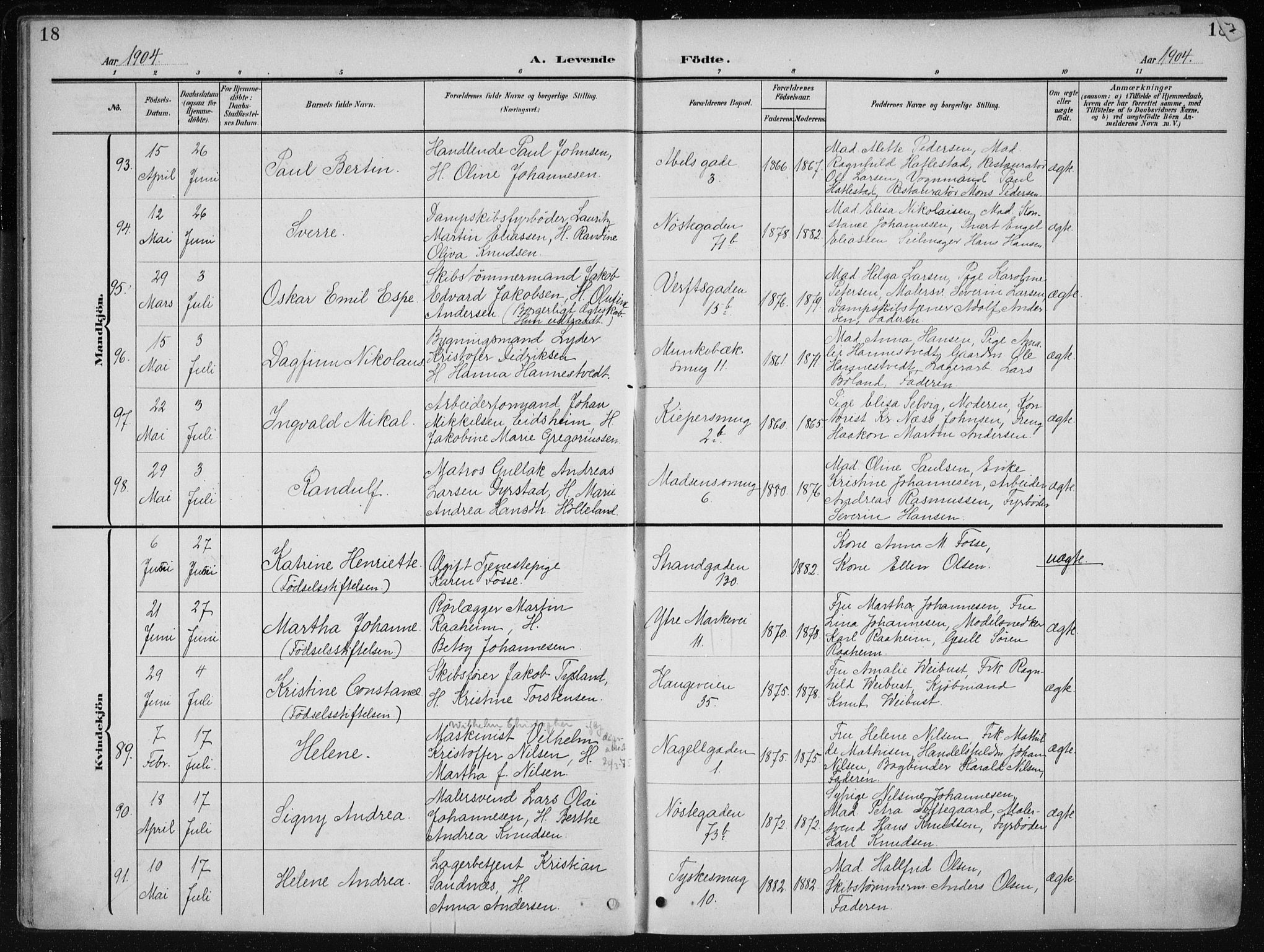 Nykirken Sokneprestembete, AV/SAB-A-77101/H/Haa/L0019: Parish register (official) no. B 7, 1904-1916, p. 18