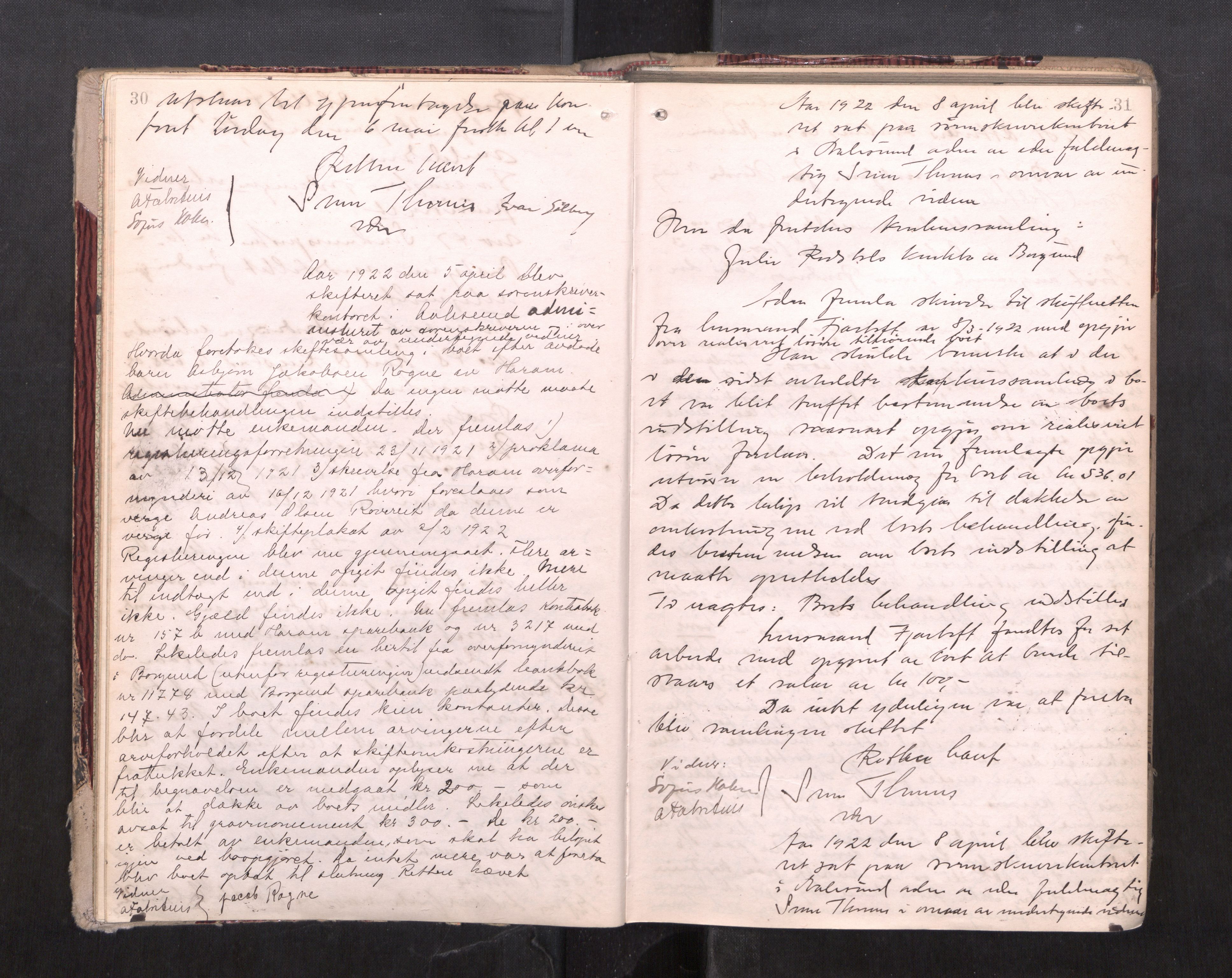 Nordre Sunnmøre sorenskriveri, AV/SAT-A-0006/1/3/3B/L0006: Skiftebehandlingsprotokoll 6, 1922-1926, p. 30-31