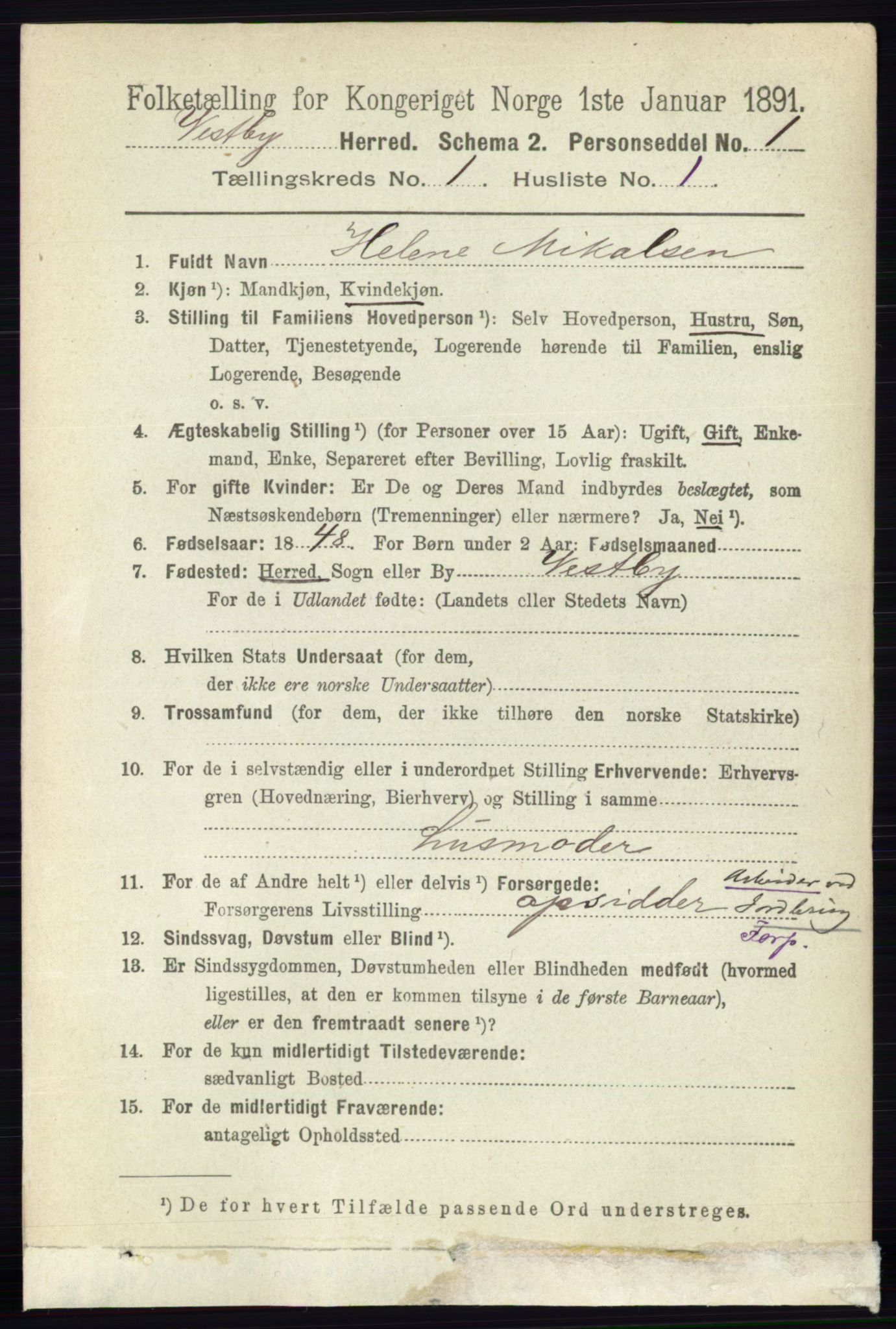 RA, 1891 census for 0211 Vestby, 1891, p. 82