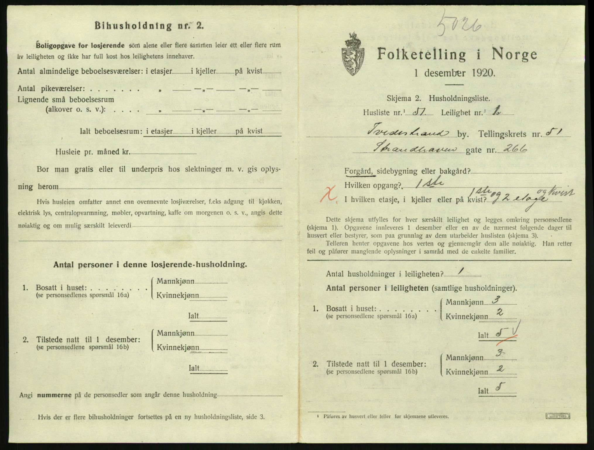 SAK, 1920 census for Tvedestrand, 1920, p. 1077