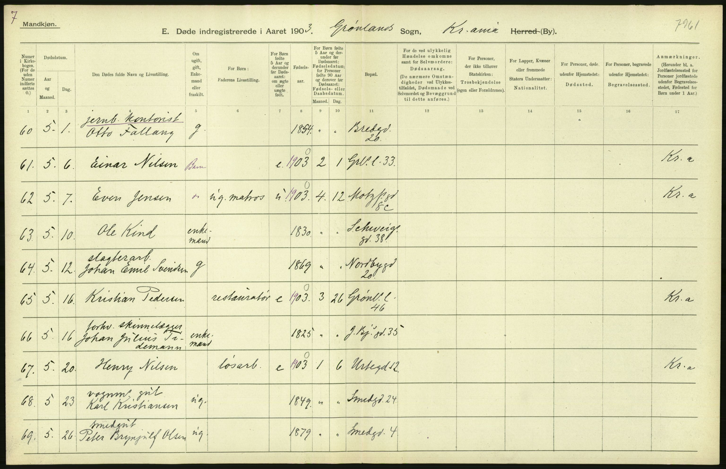 Statistisk sentralbyrå, Sosiodemografiske emner, Befolkning, AV/RA-S-2228/D/Df/Dfa/Dfaa/L0004: Kristiania: Gifte, døde, 1903, p. 388