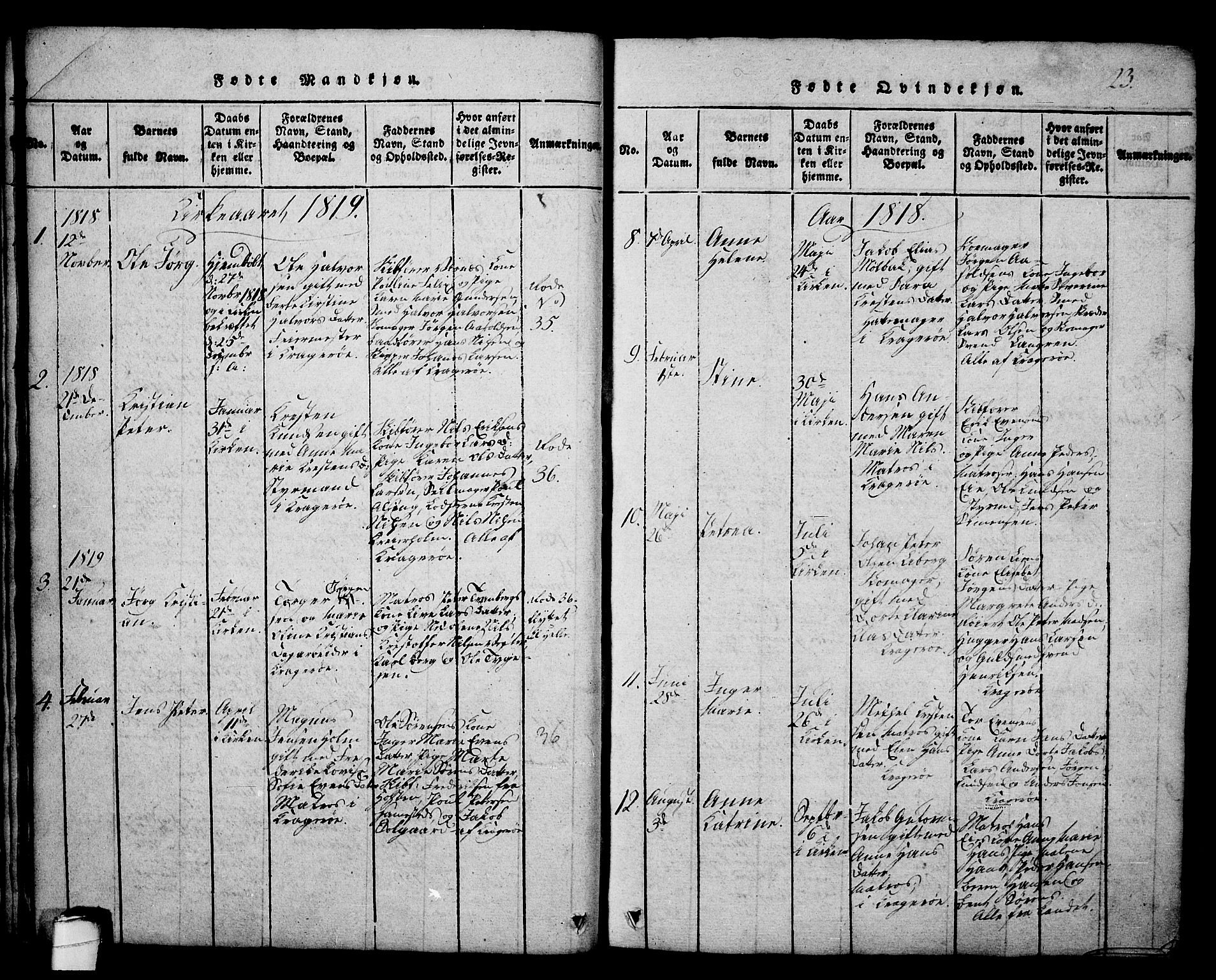 Kragerø kirkebøker, SAKO/A-278/G/Ga/L0002: Parish register (copy) no. 2, 1814-1831, p. 23