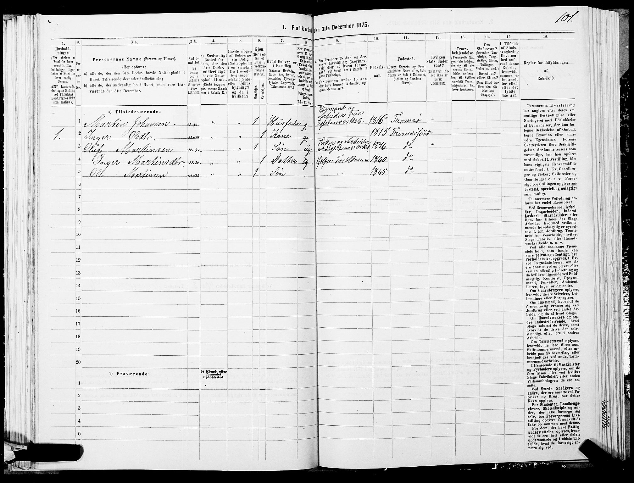 SATØ, 1875 census for 1934P Tromsøysund, 1875, p. 1101