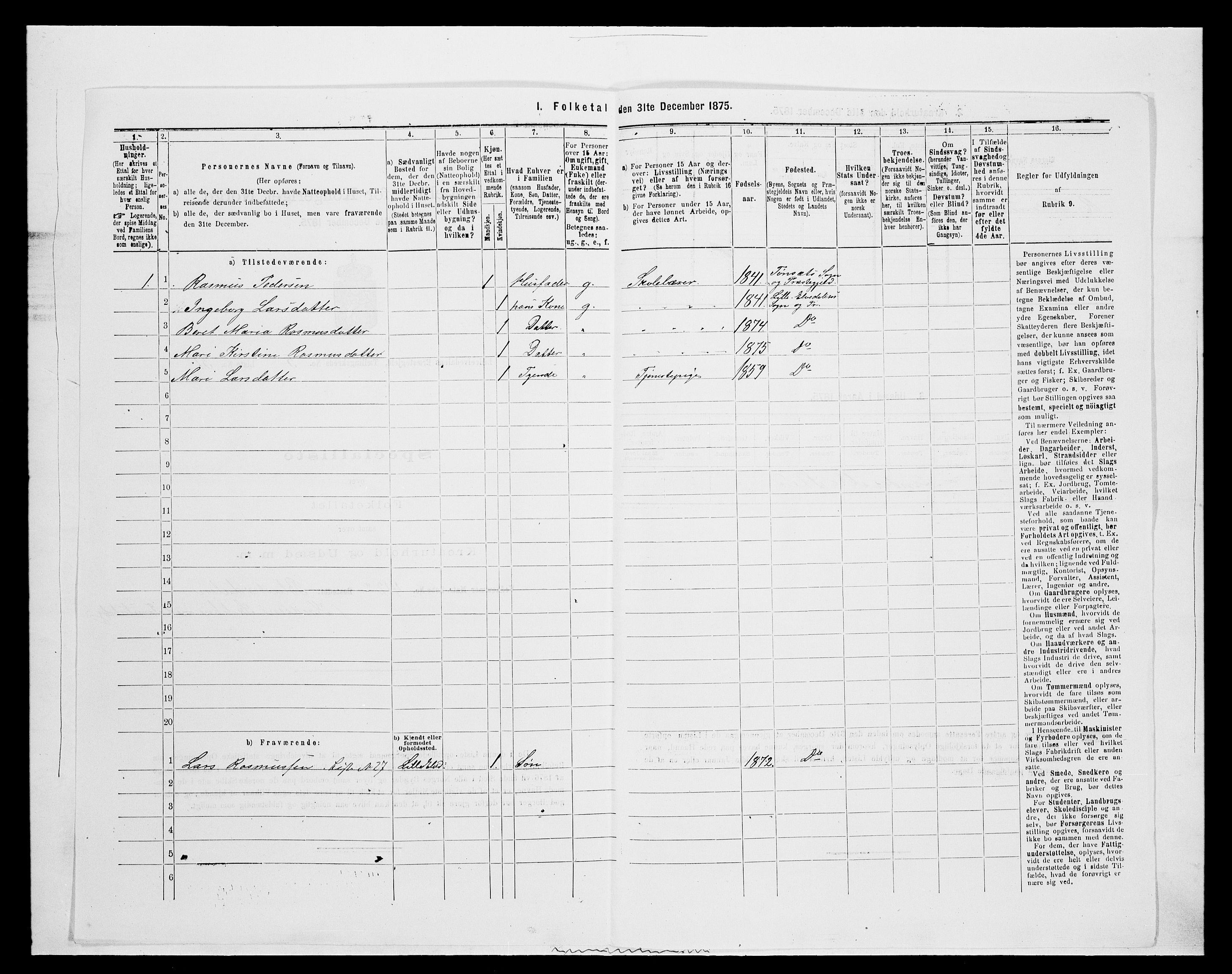 SAH, 1875 census for 0438P Lille Elvedalen, 1875, p. 506