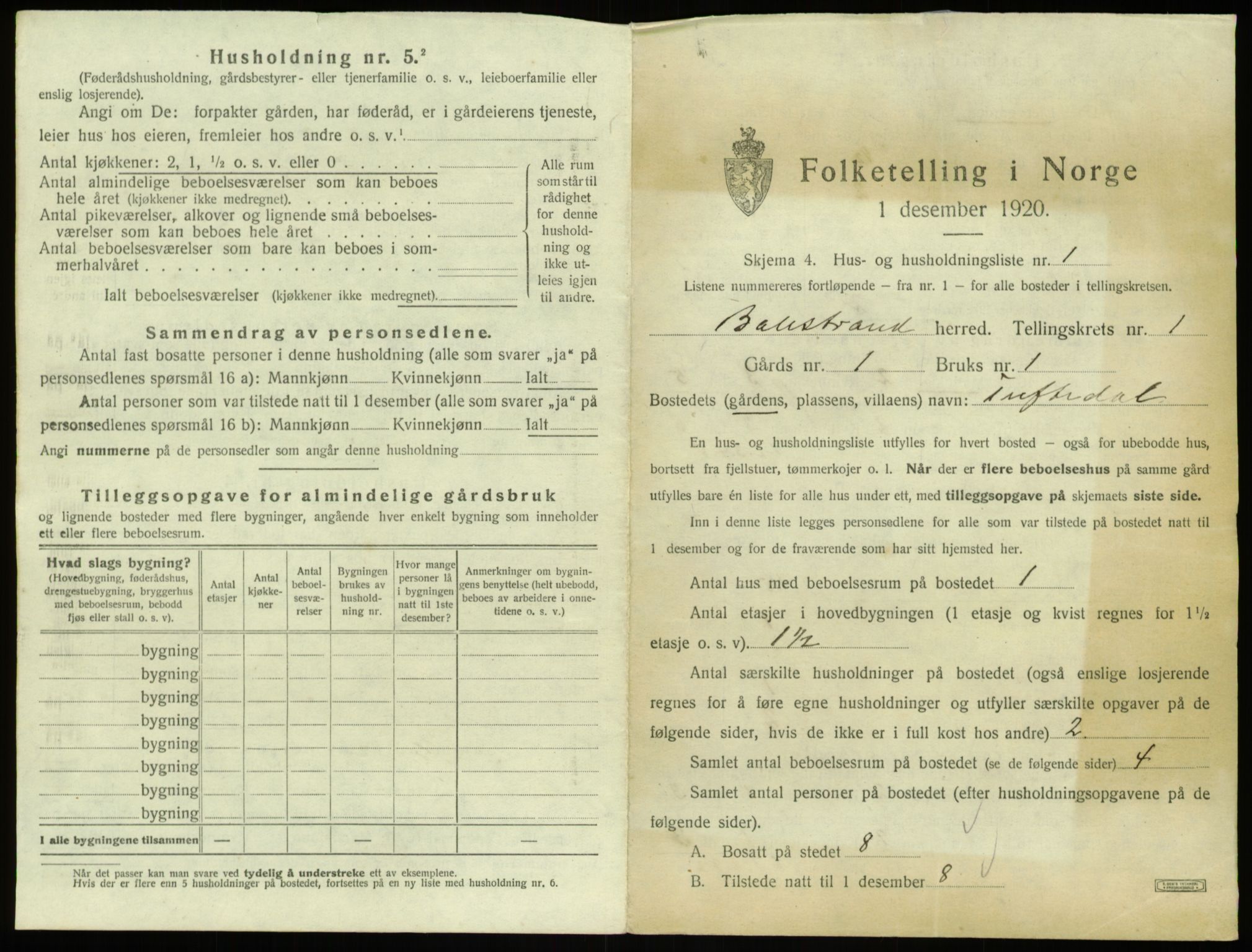 SAB, 1920 census for Balestrand, 1920, p. 39