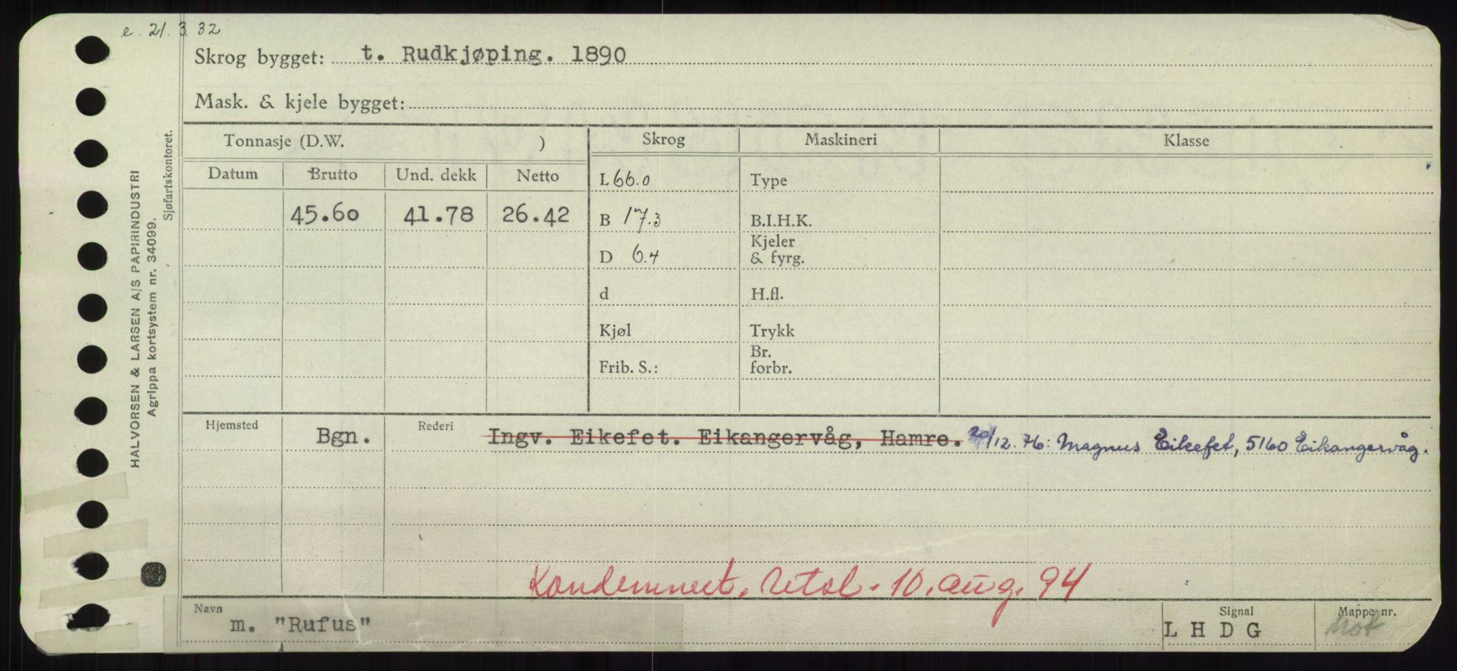 Sjøfartsdirektoratet med forløpere, Skipsmålingen, RA/S-1627/H/Hd/L0031: Fartøy, Rju-Sam, p. 281