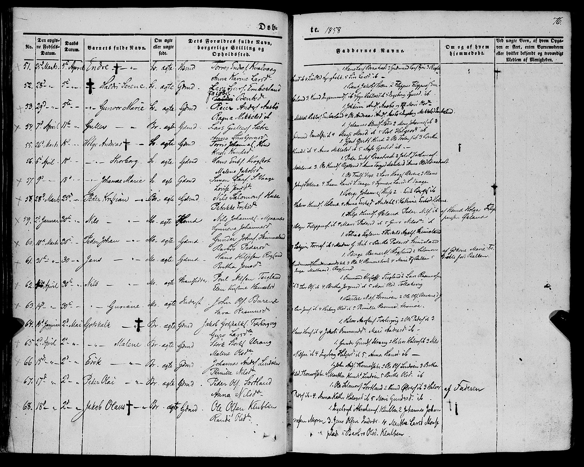 Finnås sokneprestembete, SAB/A-99925/H/Ha/Haa/Haaa/L0007: Parish register (official) no. A 7, 1850-1862, p. 76