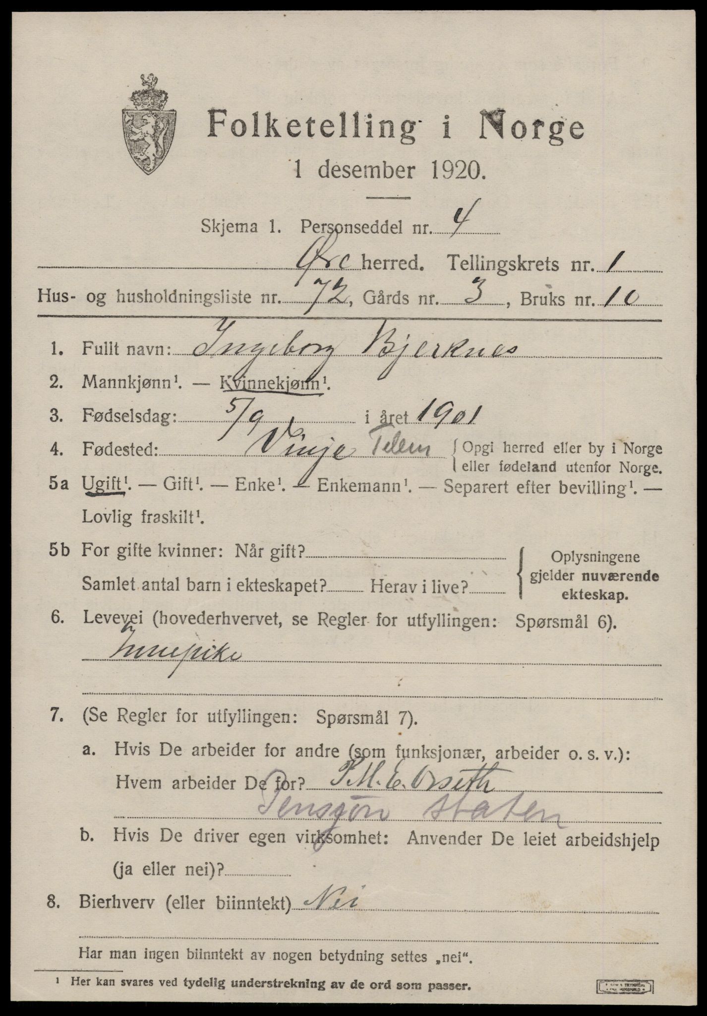 SAT, 1920 census for Øre, 1920, p. 1461