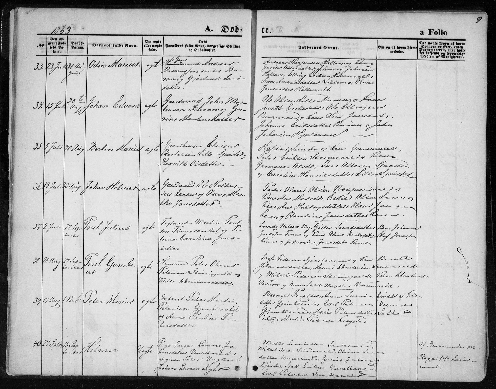 Ministerialprotokoller, klokkerbøker og fødselsregistre - Nord-Trøndelag, AV/SAT-A-1458/717/L0157: Parish register (official) no. 717A08 /1, 1863-1877, p. 9