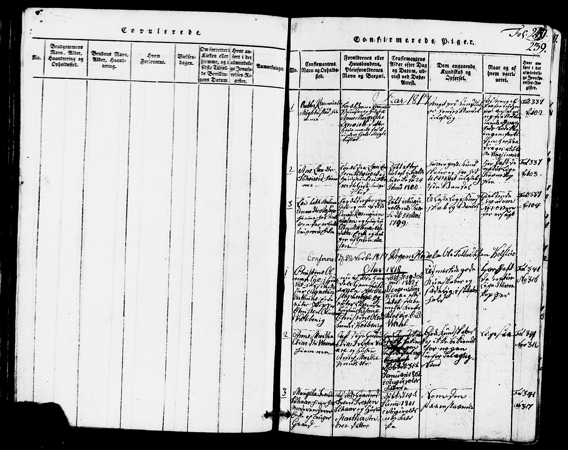 Avaldsnes sokneprestkontor, SAST/A -101851/H/Ha/Hab/L0001: Parish register (copy) no. B 1, 1816-1825, p. 239