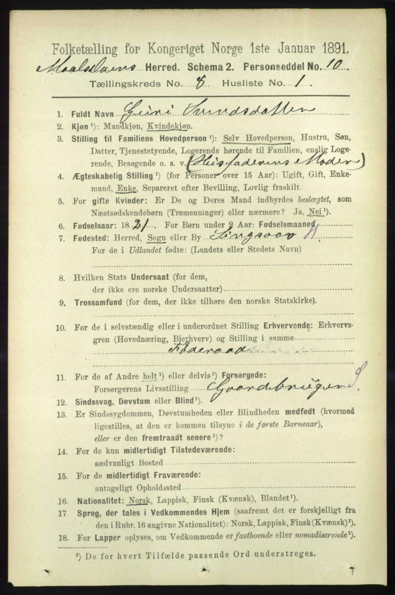 RA, 1891 census for 1924 Målselv, 1891, p. 2537