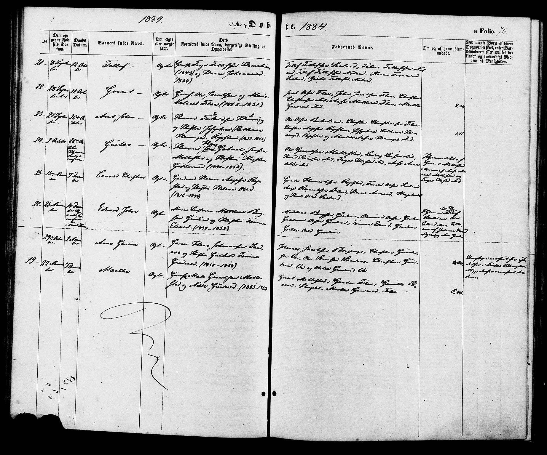 Birkenes sokneprestkontor, AV/SAK-1111-0004/F/Fa/L0004: Parish register (official) no. A 4, 1867-1886, p. 76