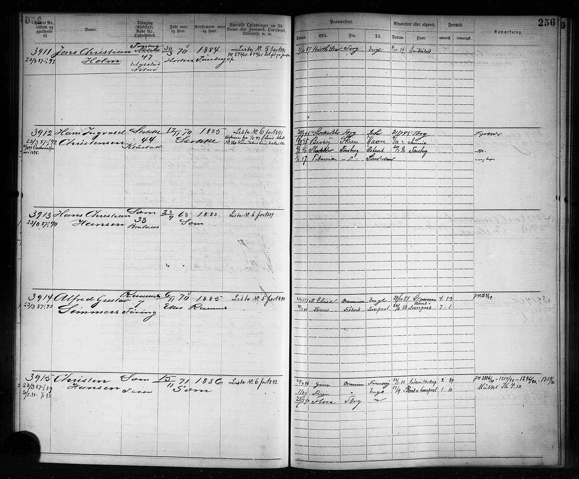 Tønsberg innrulleringskontor, AV/SAKO-A-786/F/Fb/L0007: Annotasjonsrulle Patent nr. 2636-5150, 1881-1892, p. 257