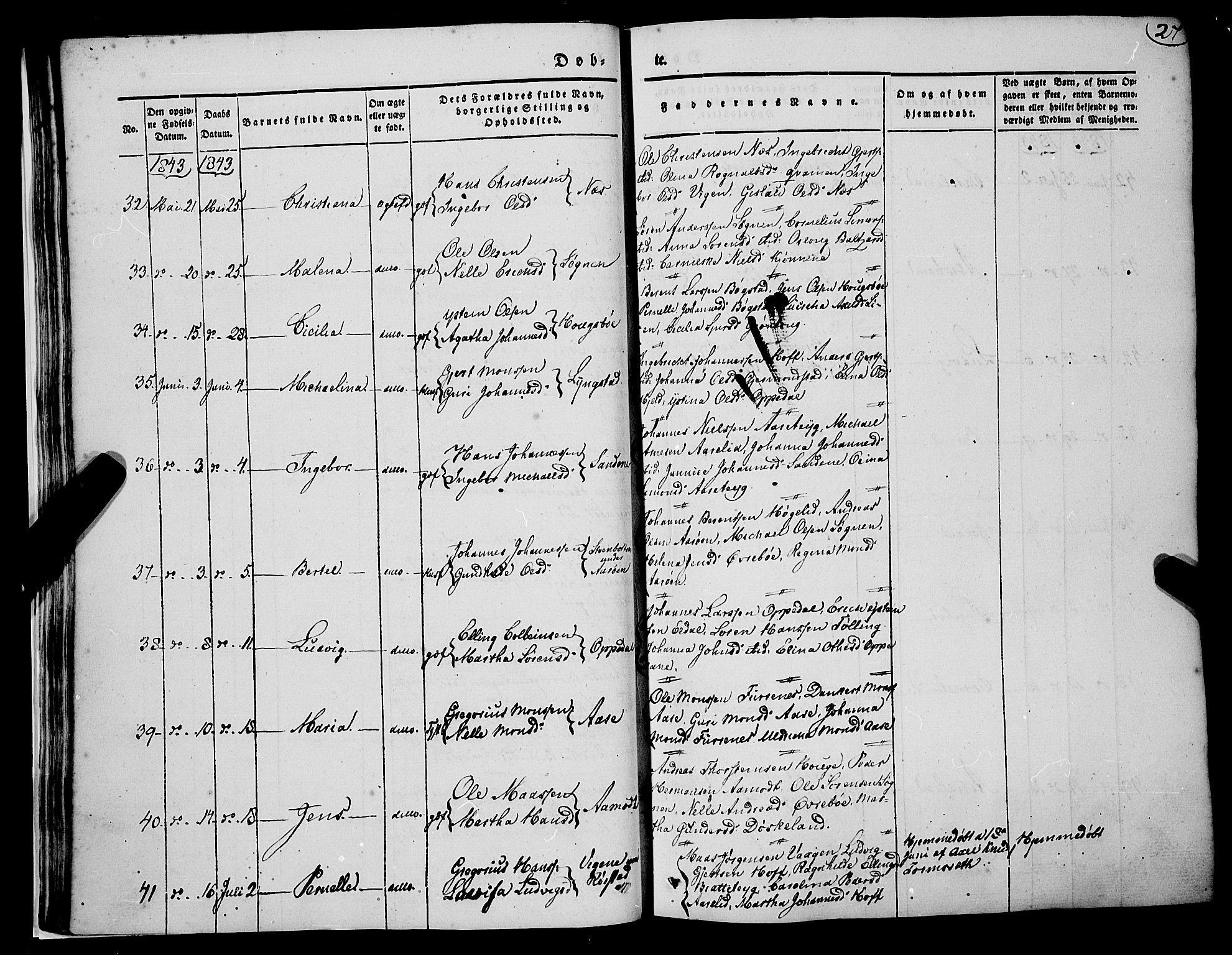 Gaular sokneprestembete, AV/SAB-A-80001/H/Haa: Parish register (official) no. A 4I, 1840-1859, p. 27