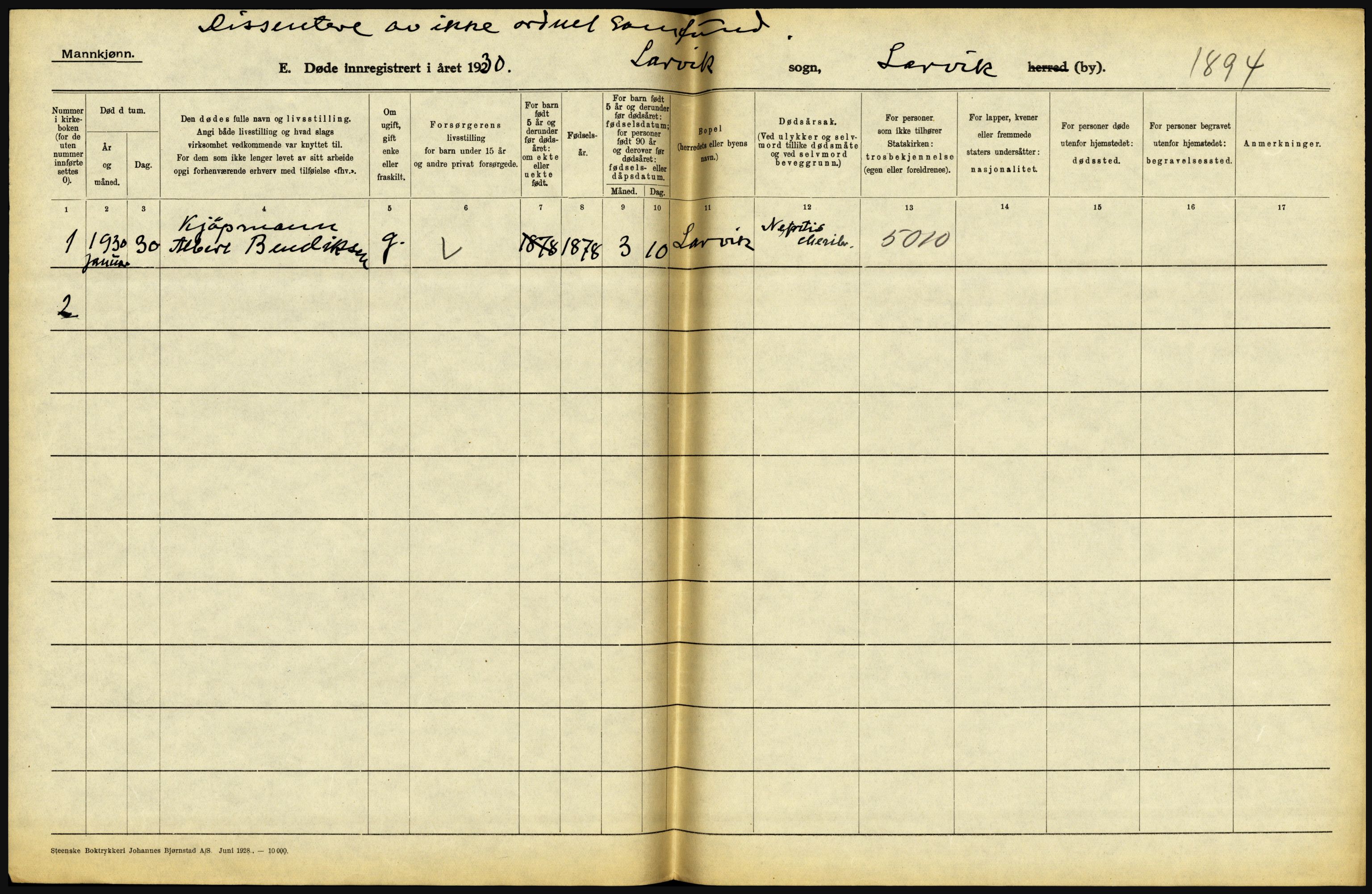 Statistisk sentralbyrå, Sosiodemografiske emner, Befolkning, AV/RA-S-2228/D/Df/Dfc/Dfcj/L0017: Vestfold. Telemark, 1930, p. 222