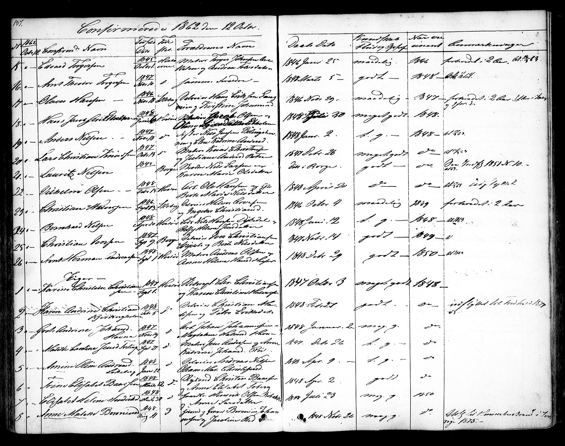 Hvaler prestekontor Kirkebøker, AV/SAO-A-2001/F/Fa/L0006: Parish register (official) no. I 6, 1846-1863, p. 137